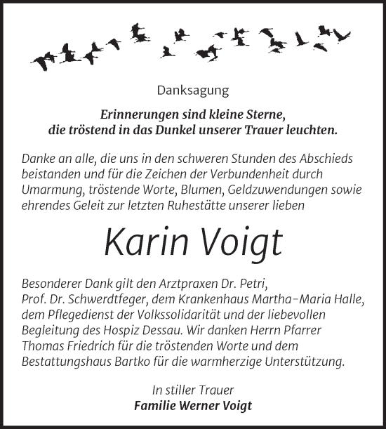 Traueranzeige von Karin Voigt von Trauerkombi Köthen