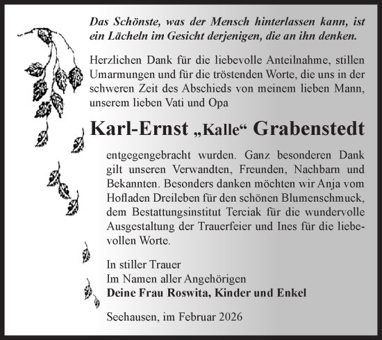 Traueranzeige von Karl-Ernst Grabenstedt von Volksstimme Oschersleben/Wanzleben