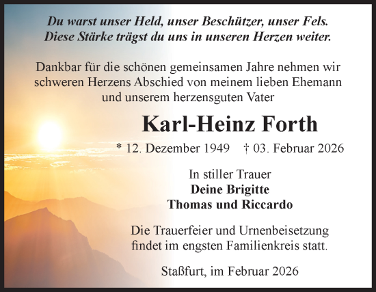 Traueranzeige von Karl-Heinz Forth von Volksstimme Staßfurt