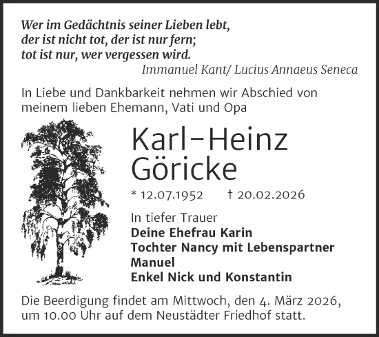 Traueranzeige von Karl-Heinz Göricke von Mitteldeutsche Zeitung Halle/Saalkreis