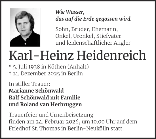 Traueranzeige von Karl-Heinz Heidenreich von Mitteldeutsche Zeitung Köthen