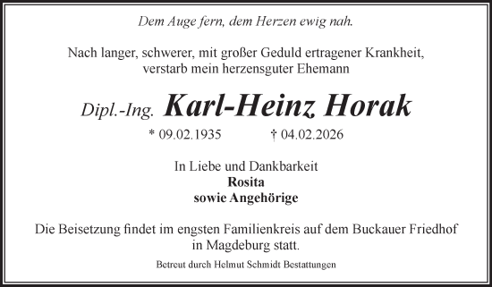 Traueranzeige von Karl-Heinz Horak von Volksstimme Magdeburg