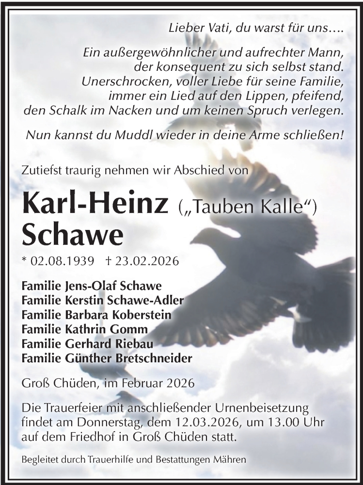  Traueranzeige für Karl-Heinz Schawe vom 26.02.2026 aus Volksstimme Altmark West