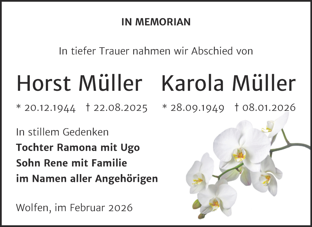  Traueranzeige für Karola Müller vom 07.02.2026 aus Trauerkombi Bitterfeld