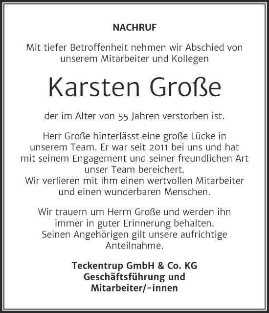 Traueranzeige von Karsten Große von Mitteldeutsche Zeitung Bitterfeld