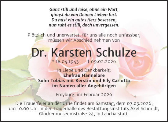 Traueranzeige von Karsten Schulze von Naumburger Tageblatt