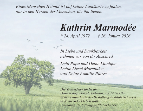 Traueranzeige von Kathrin Marmodée von Volksstimme Halberstadt