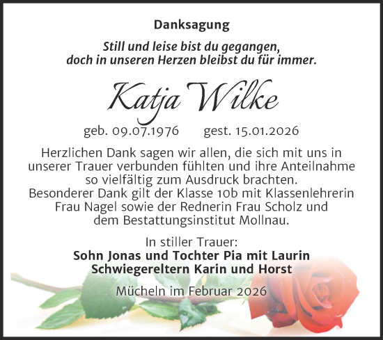 Traueranzeige von Katja Wilke von Trauerkombi Merseburg