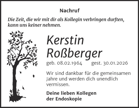 Traueranzeige von Kerstin Roßberger von Trauerkombi Weißenfels