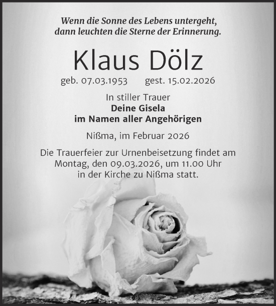 Traueranzeige von Klaus Dölz von Trauerkombi Zeitz