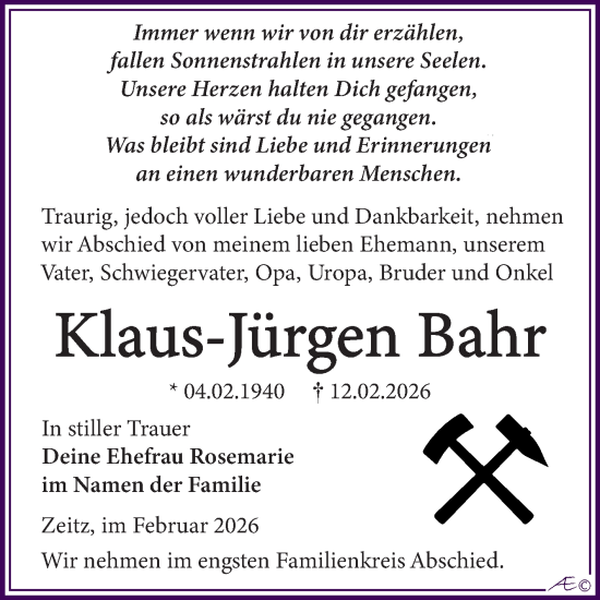 Traueranzeige von Klaus-Jürgen Bahr von Trauerkombi Zeitz