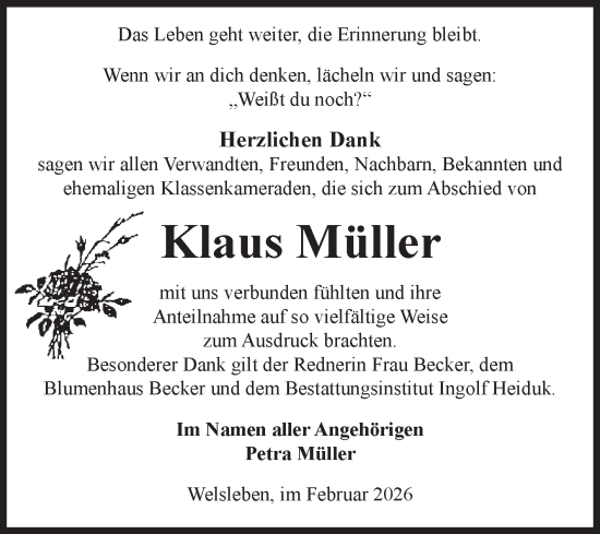 Traueranzeige von Klaus Müller von Volksstimme Schönebeck