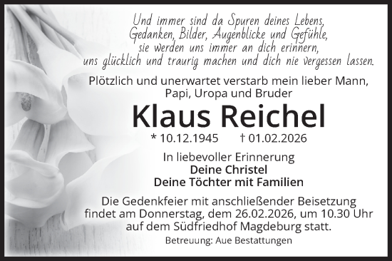 Traueranzeige von Klaus Reichel von Volksstimme Magdeburg