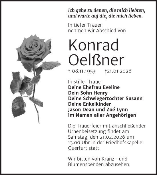 Traueranzeige von Konrad Oelßner von Trauerkombi Merseburg