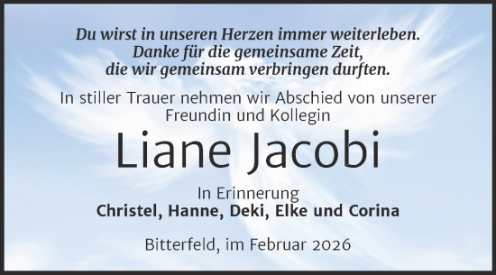 Traueranzeige von Liane Jacobi von Trauerkombi Bitterfeld