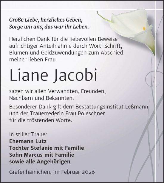 Traueranzeige von Liane Jacobi von Trauerkombi Bitterfeld
