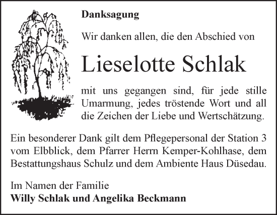 Traueranzeige von Lieselotte Schlak von Volksstimme Altmark Ost