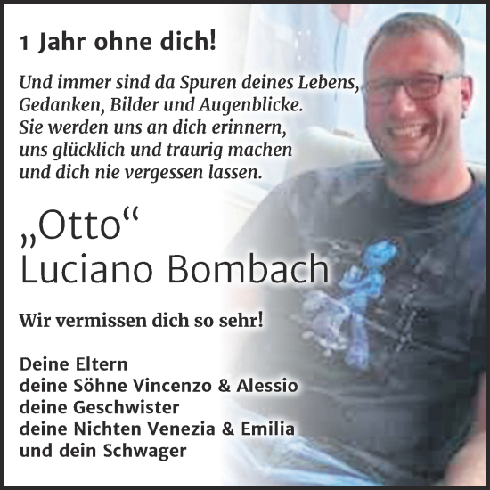 Traueranzeige von Luciano Bombach von Trauerkombi Zeitz
