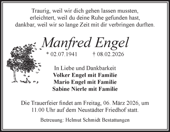 Traueranzeige von Manfred Engel von Volksstimme Magdeburg