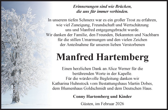 Traueranzeige von Manfred Hartemberg 