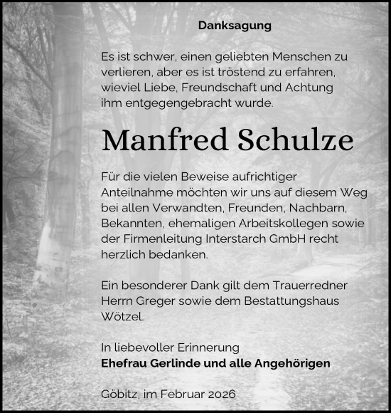 Traueranzeige von Manfred Schulze von Trauerkombi Zeitz