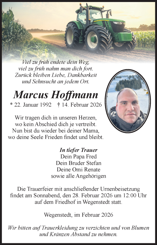 Traueranzeige von Marcus Hoffmann von Volksstimme Haldensleben/Wolmirstedt