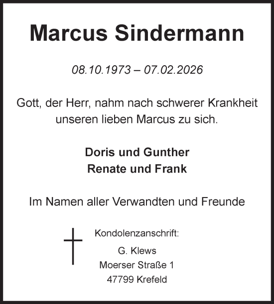 Traueranzeige von Marcus Sindermann von Volksstimme Magdeburg