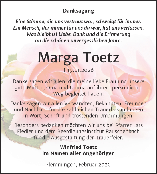 Traueranzeige von Marga Toetz von Naumburger Tageblatt