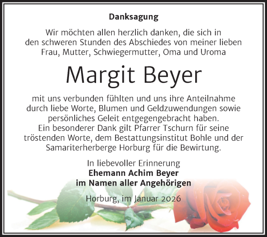 Traueranzeige von Margit Beyer von Trauerkombi Merseburg