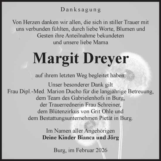 Traueranzeige von Margit Dreyer von Volksstimme Burg/Genthin