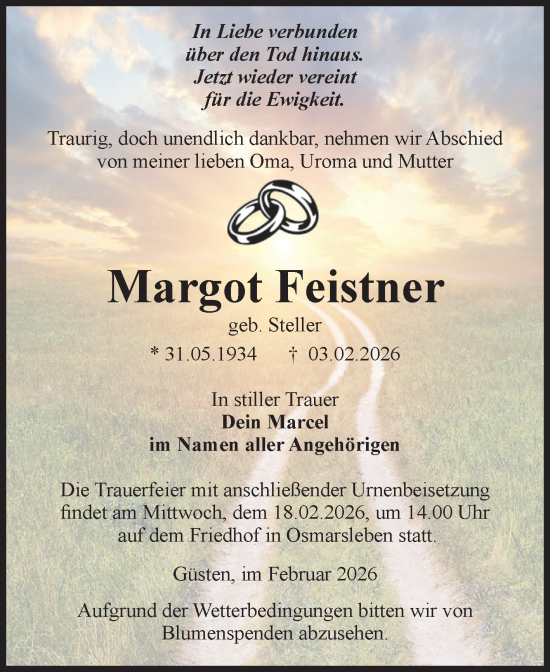 Traueranzeige von Margot Feistner 