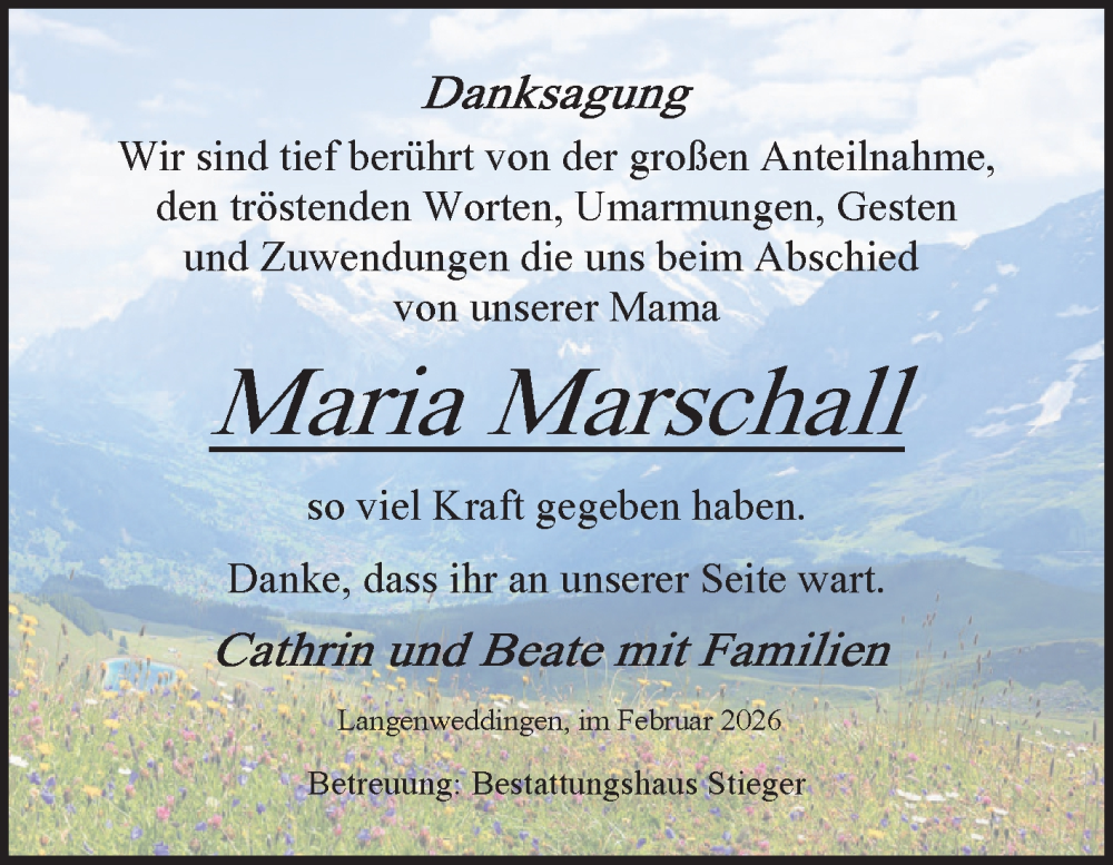  Traueranzeige für Maria Marschall vom 07.02.2026 aus Volksstimme Oschersleben/Wanzleben
