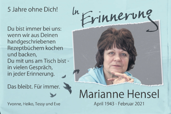 Traueranzeige von Marianne Hensel von Trauerkombi Köthen