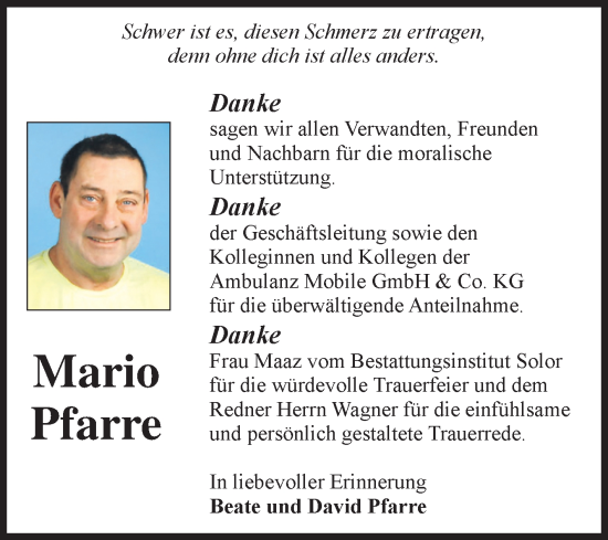 Traueranzeige von Mario Pfarre von Volksstimme Schönebeck