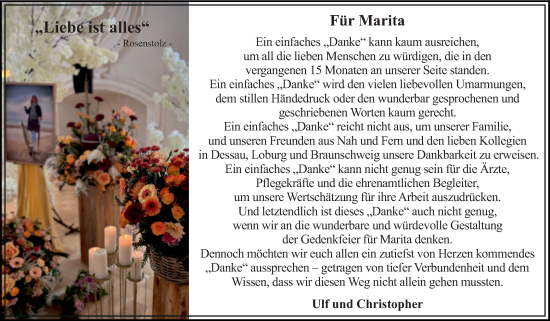 Traueranzeige von Marita  von Volksstimme Zerbst