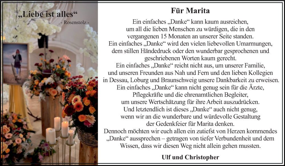  Traueranzeige für Marita  vom 14.02.2026 aus Volksstimme Zerbst