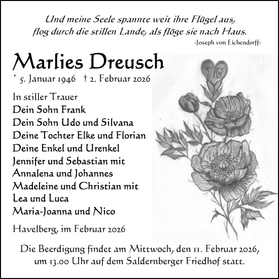 Traueranzeige von Marlies Dreusch von Volksstimme Altmark Ost