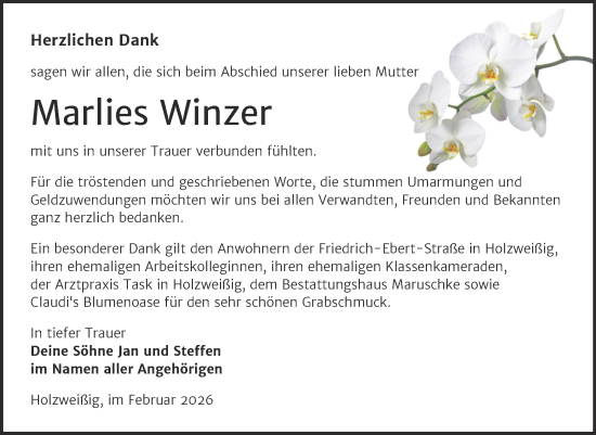 Traueranzeige von Marlies Winzer von Trauerkombi Bitterfeld