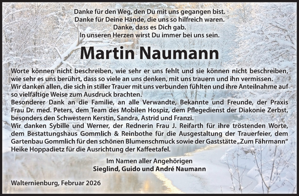  Traueranzeige für Martin Naumann vom 07.02.2026 aus Volksstimme Zerbst