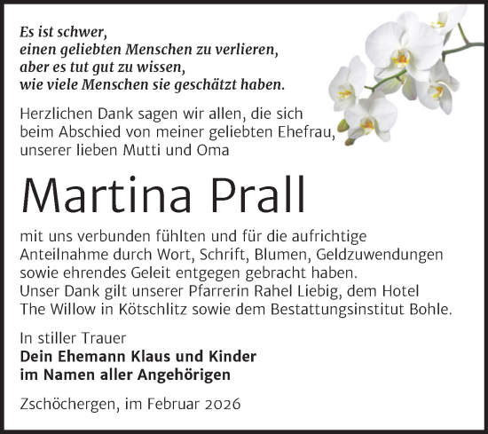 Traueranzeige von Martina Prall von Trauerkombi Merseburg
