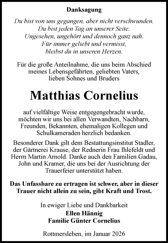  Traueranzeige für Matthias Cornelius vom 07.02.2026 aus Volksstimme Haldensleben/Wolmirstedt