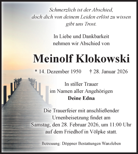 Traueranzeige von Meinolf Klokowski von Volksstimme Oschersleben/Wanzleben