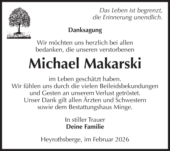 Traueranzeige von Michael Makarski von Volksstimme Burg/Genthin