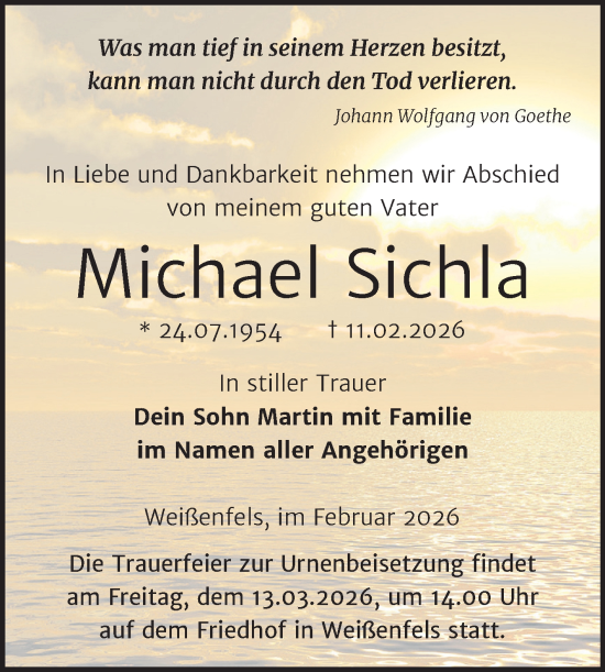 Traueranzeige von Michael Sichla von Trauerkombi Weißenfels