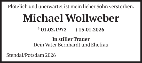 Traueranzeige von Michael Wollweber von Volksstimme Altmark Ost