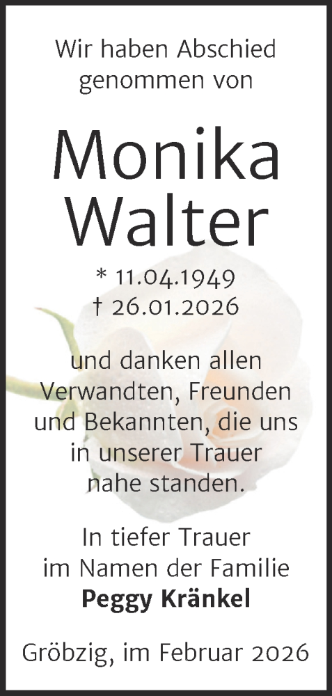 Traueranzeige von Monika Walter von Trauerkombi Köthen