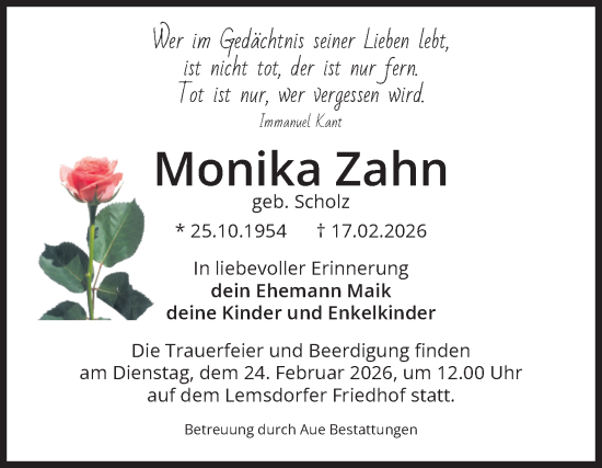 Traueranzeige von Monika Zahn von Volksstimme Magdeburg