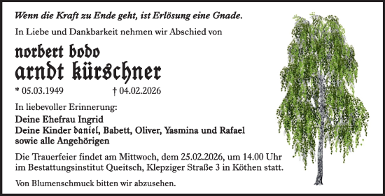 Traueranzeige von Norbert Bobo von Trauerkombi Köthen