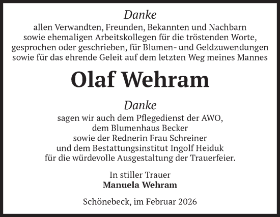 Traueranzeige von Olaf Wehram von Volksstimme Schönebeck