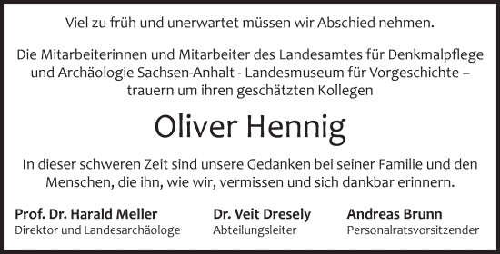 Traueranzeige von Oliver Hennig von Super Sonntag Halle/Saalkreis